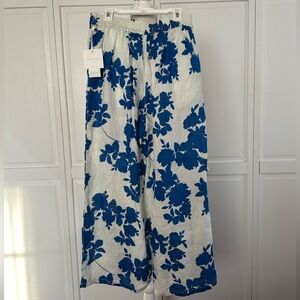 100% linen cropped wide leg pants